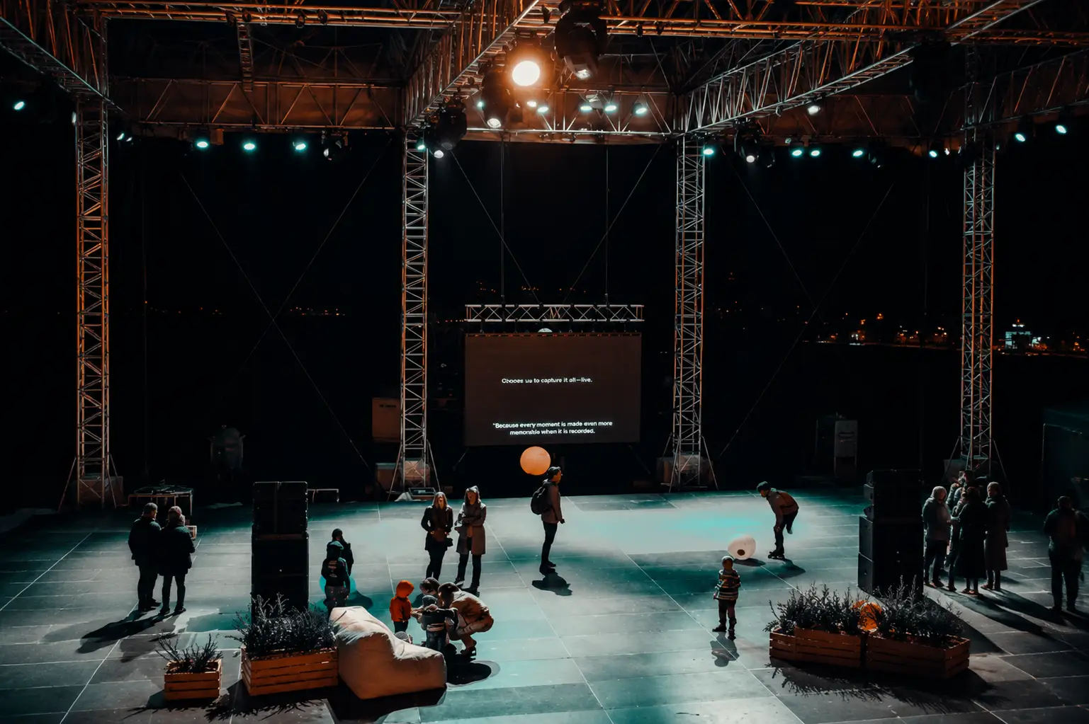Production team completing technical setup