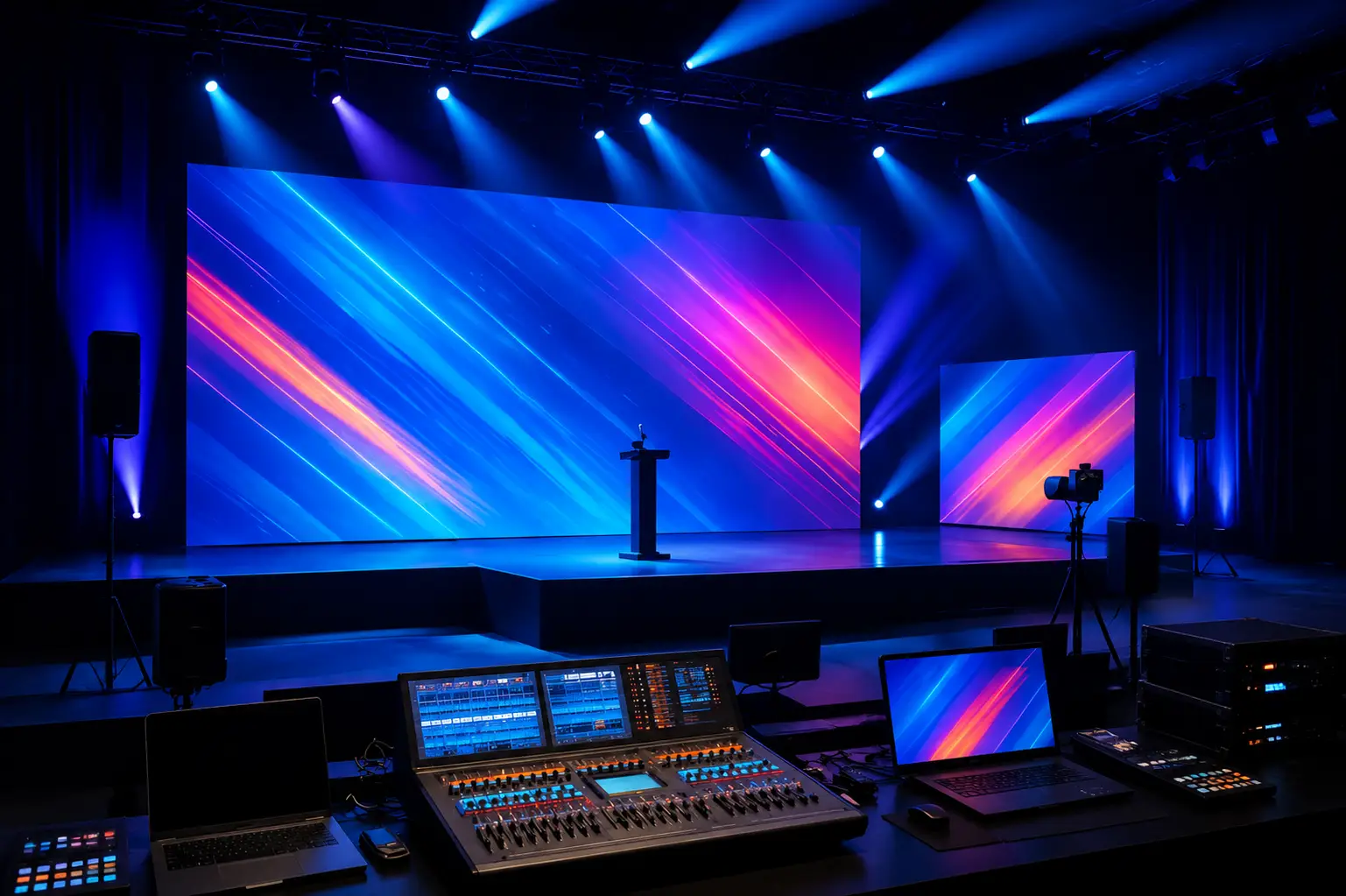 LED screen panels forming a stage backdrop