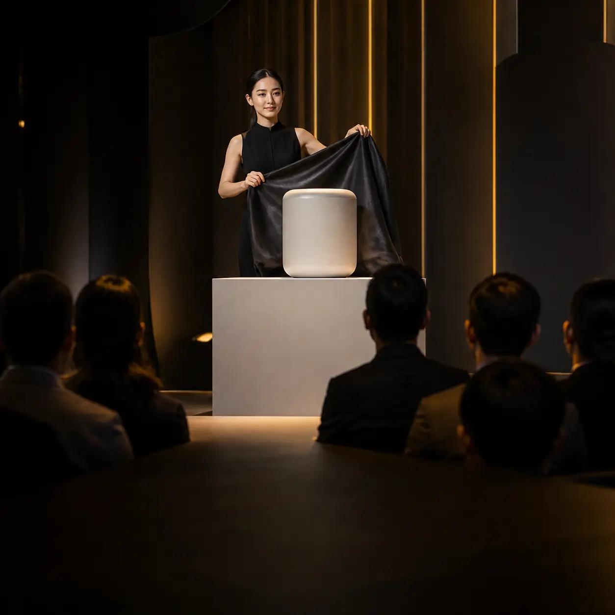 Product unveiling on a corporate stage