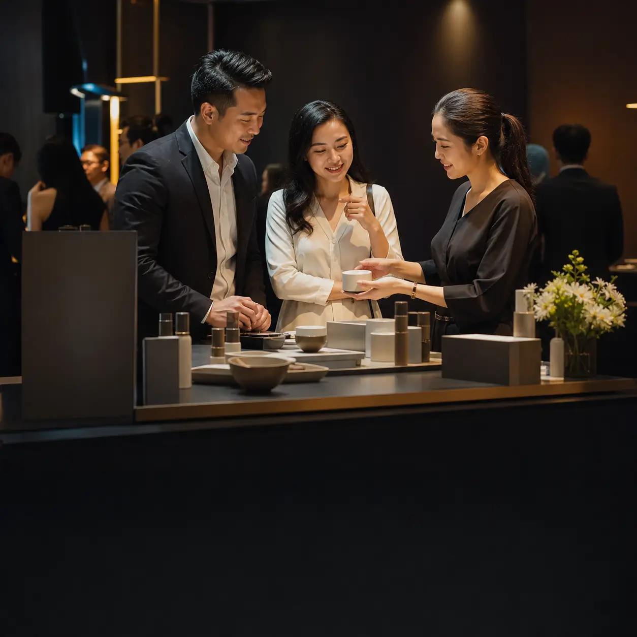 Host guiding guests through a product demonstration